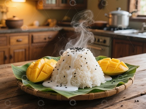 芒果糯米饭，热气腾腾的美味
