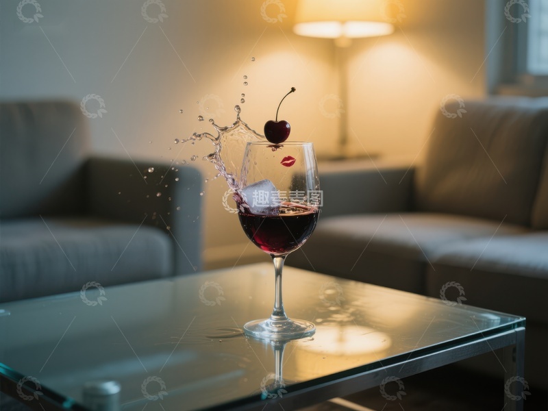 高清大图下载【趣麦麦图】红酒杯中的樱桃飞溅瞬间