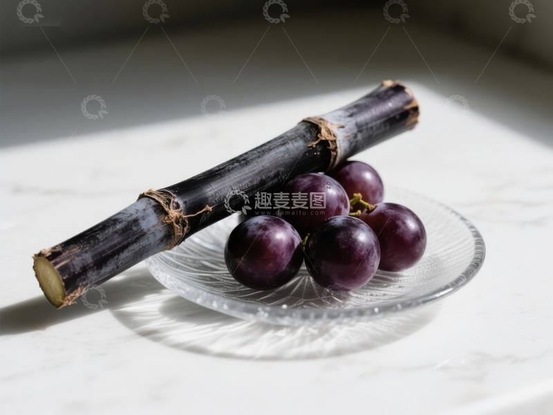 高清大图下载【趣麦麦图】甘蔗与葡萄的静物组合