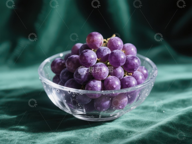 高清大图下载【趣麦麦图】透明碗中的紫色葡萄