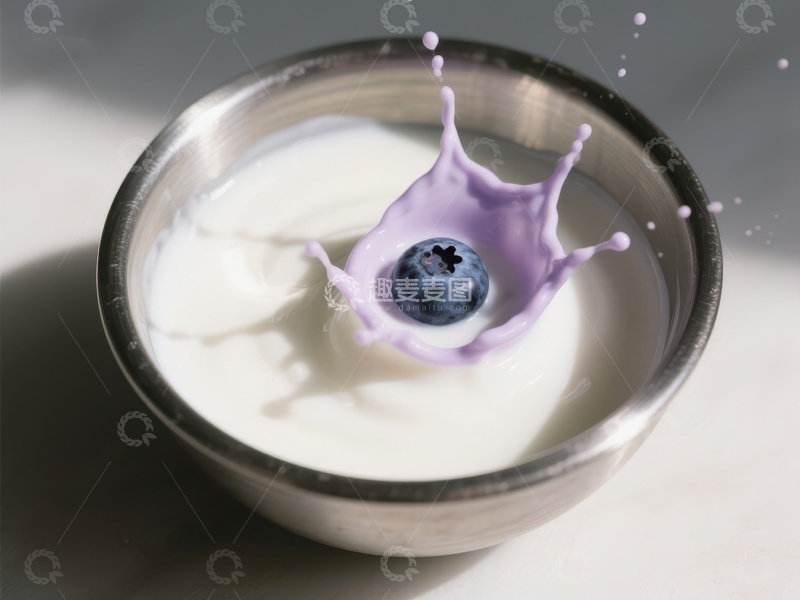 高清大图下载【趣麦麦图】蓝莓落入酸奶溅起紫色水花