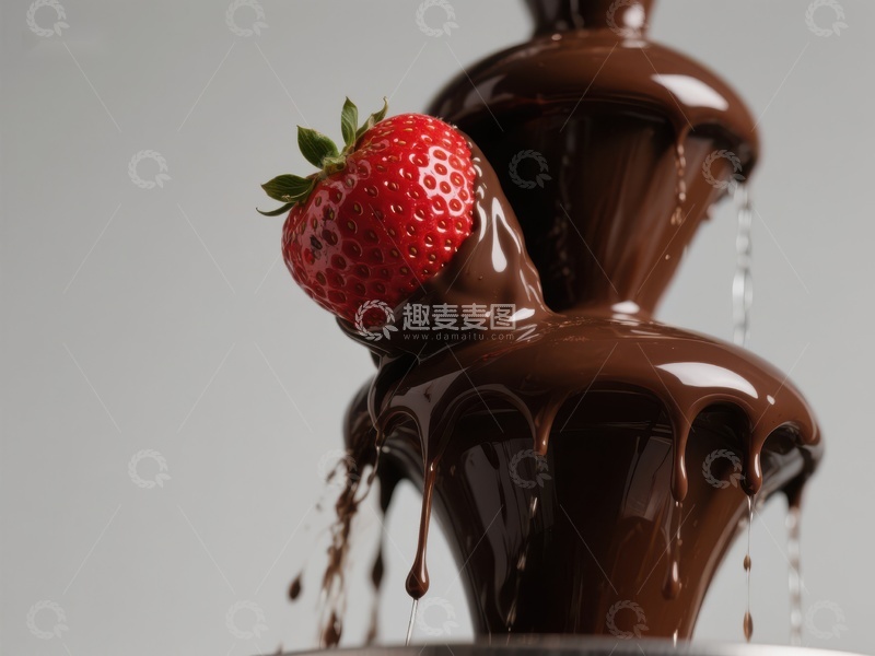 高清大图下载【趣麦麦图】草莓浸入巧克力喷泉