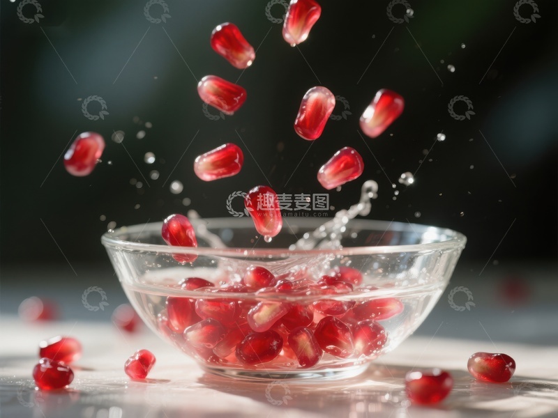 高清大图下载【趣麦麦图】石榴籽落入水中，溅起水花