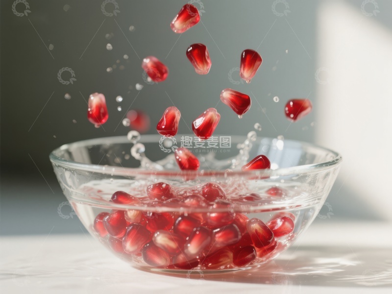 高清大图下载【趣麦麦图】石榴籽落入水中，溅起水花