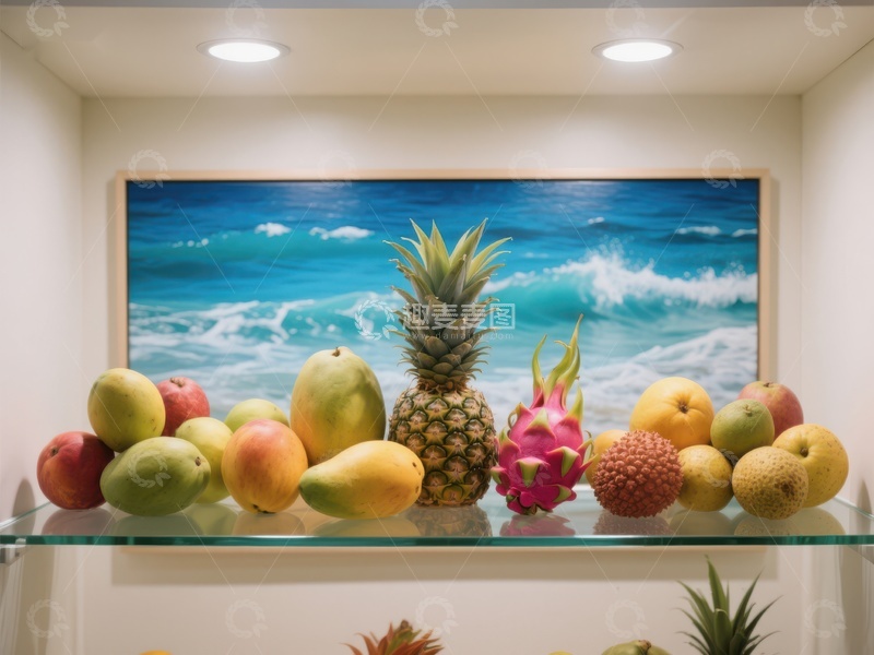 高清大图下载【趣麦麦图】热带水果陈列与海洋画作