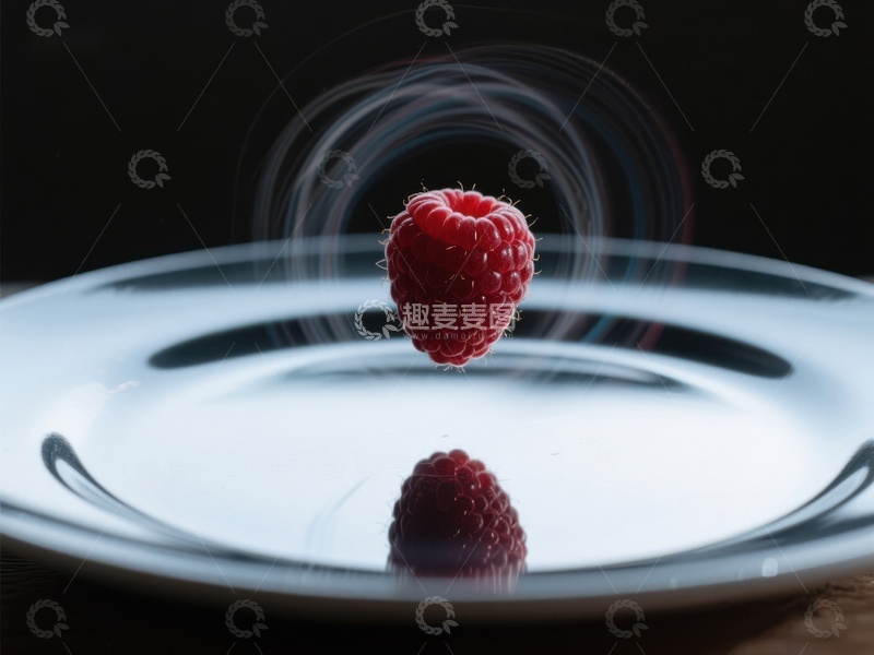 高清大图下载【趣麦麦图】悬浮的覆盆子与盘中倒影