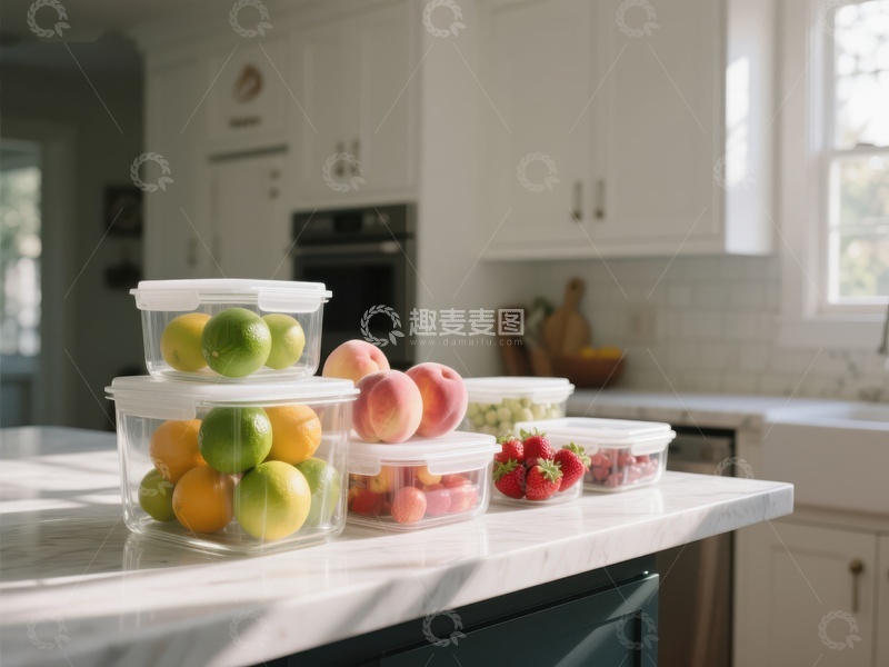高清大图下载【趣麦麦图】厨房台面上的水果保鲜盒
