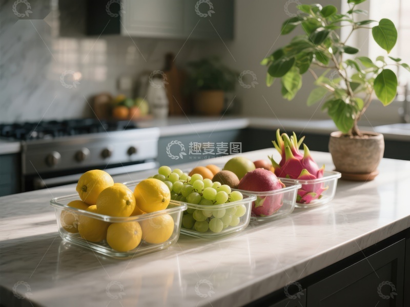 高清大图下载【趣麦麦图】厨房台面摆放新鲜水果