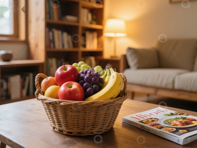 高清大图下载【趣麦麦图】客厅桌上摆放的水果篮