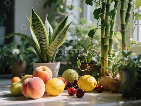 室内绿植与新鲜水果的和谐布置