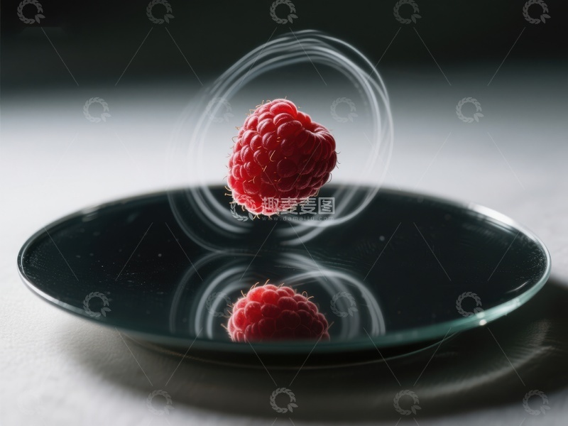 高清大图下载【趣麦麦图】悬浮的覆盆子与镜面反射