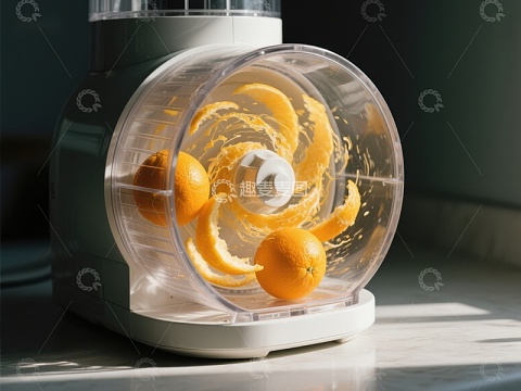 橙子榨汁机工作瞬间