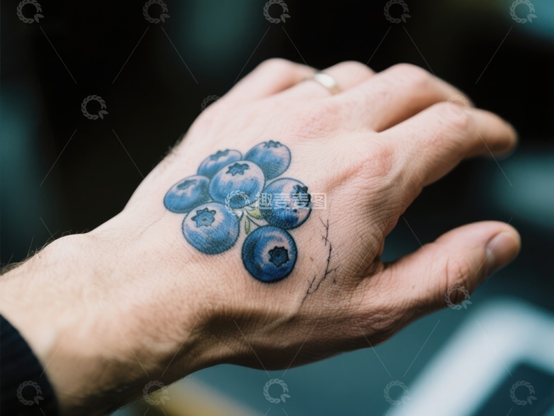高清大图下载【趣麦麦图】手背上的蓝莓纹身