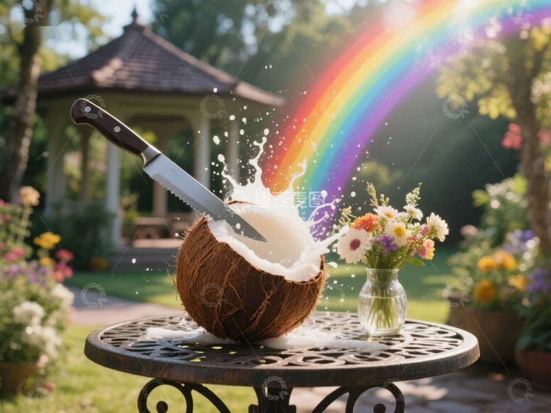 高清大图下载【趣麦麦图】刀切椰子，彩虹花园