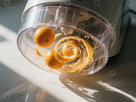 橙子在榨汁机中旋转