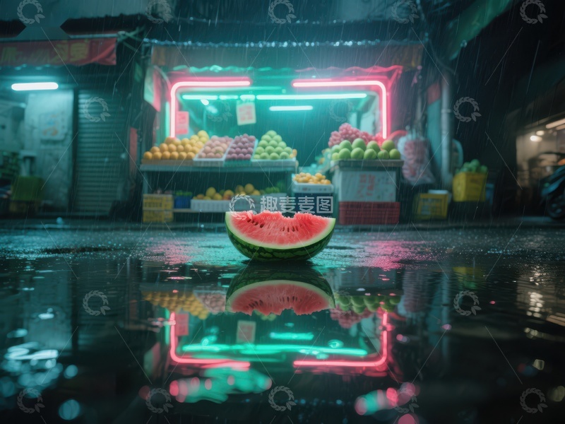 雨夜市场，西瓜静谧