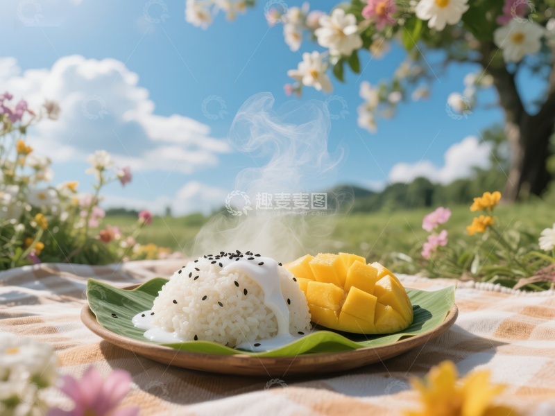 高清大图下载【趣麦麦图】芒果糯米饭，花间野餐美景