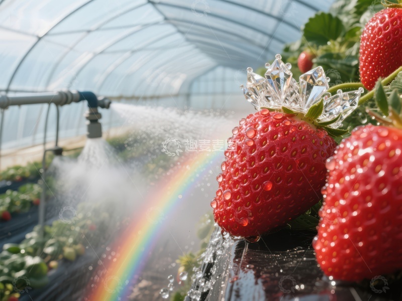 高清大图下载【趣麦麦图】温室草莓彩虹喷洒