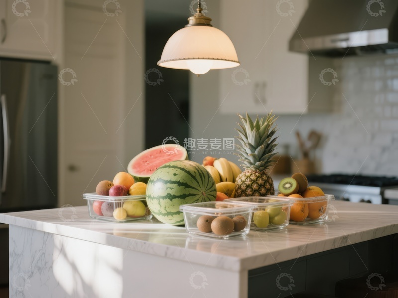 高清大图下载【趣麦麦图】厨房岛台上的新鲜水果