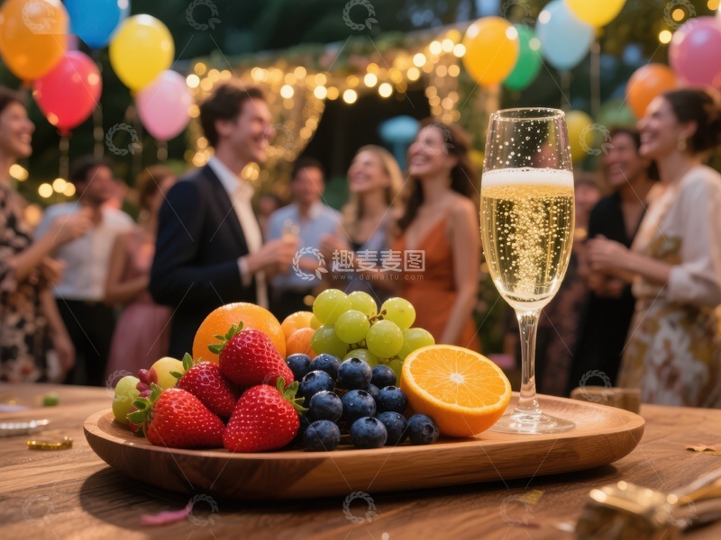 高清大图下载【趣麦麦图】户外派对水果与香槟