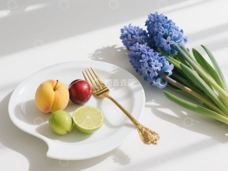 高清大图下载【趣麦麦图】水果盘与蓝花静物