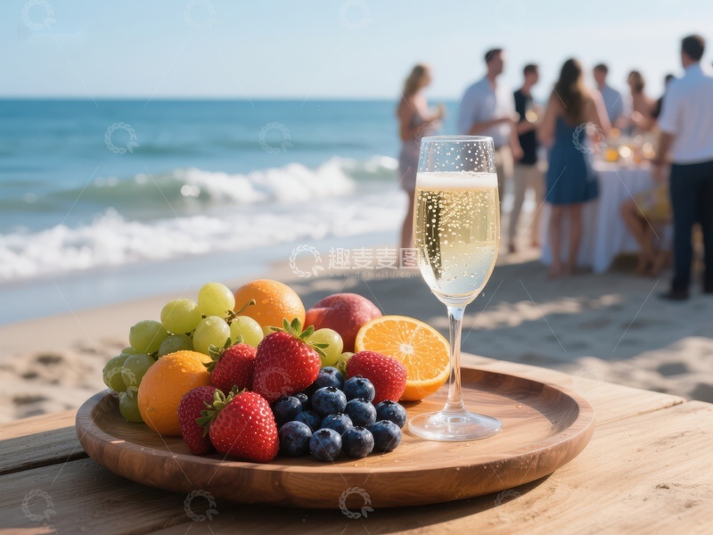 高清大图下载【趣麦麦图】海滩聚会，水果与香槟