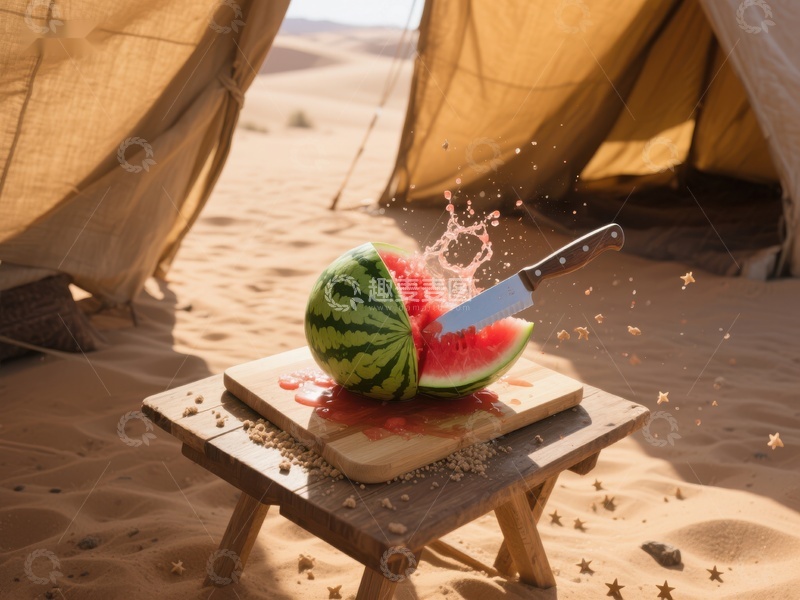 高清大图下载【趣麦麦图】沙漠帐篷旁切西瓜瞬间