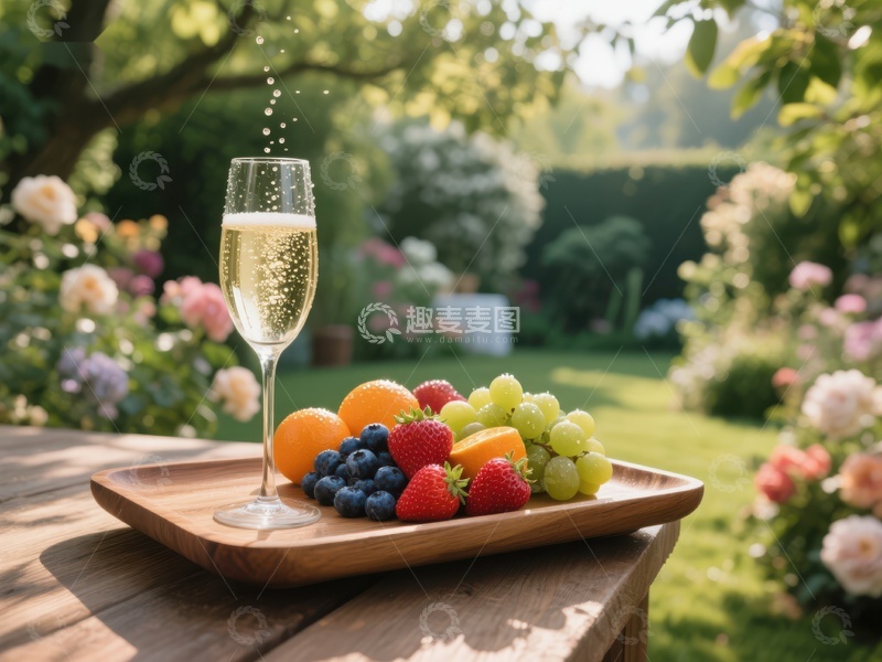 高清大图下载【趣麦麦图】花园里的水果与香槟