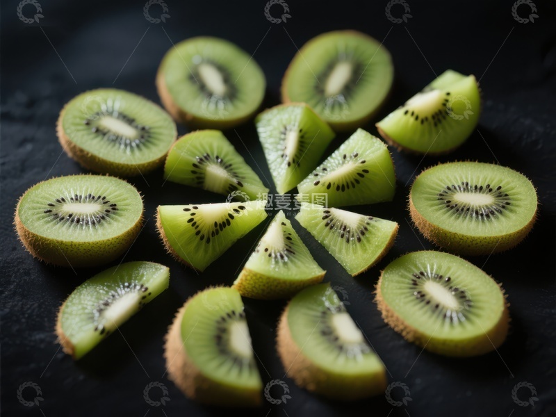 高清大图下载【趣麦麦图】新鲜切片的猕猴桃排列展示