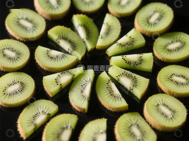 高清大图下载【趣麦麦图】新鲜切片的猕猴桃整齐排列