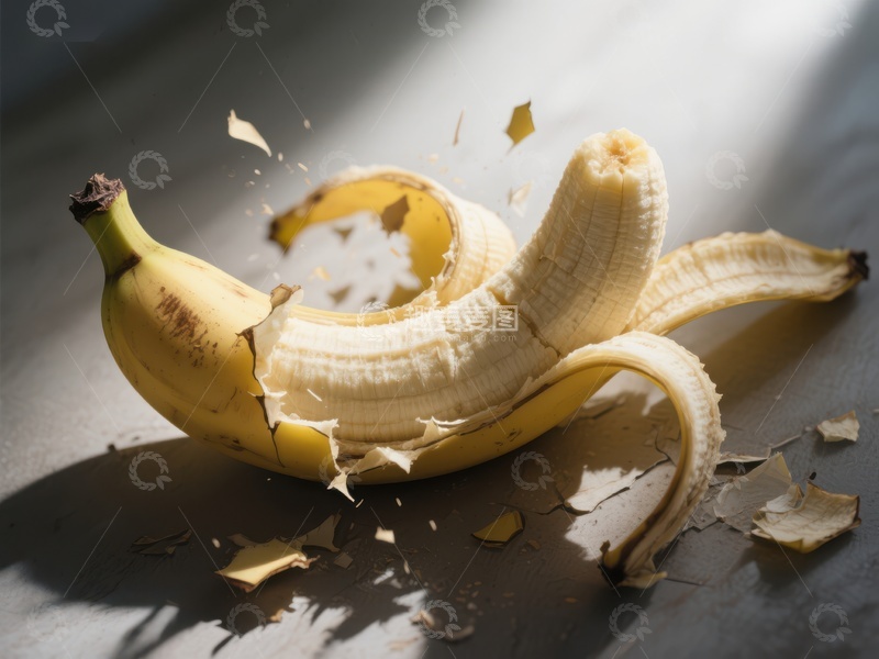 高清大图下载【趣麦麦图】剥开的香蕉与飞溅的果皮