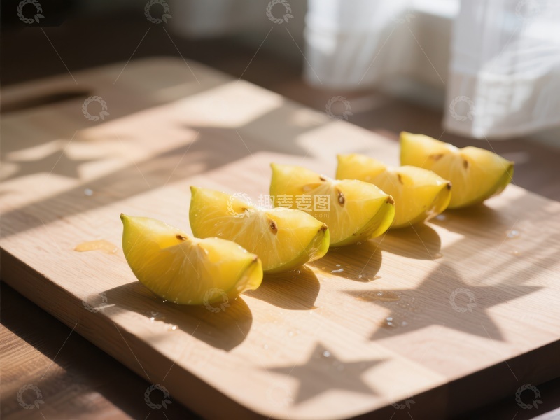 高清大图下载【趣麦麦图】切片柠檬在木质砧板上