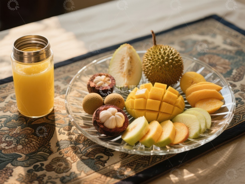 高清大图下载【趣麦麦图】热带水果拼盘与果汁
