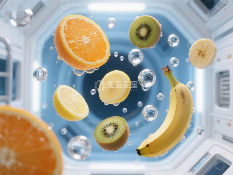 高清大图下载【趣麦麦图】水果在太空舱中漂浮