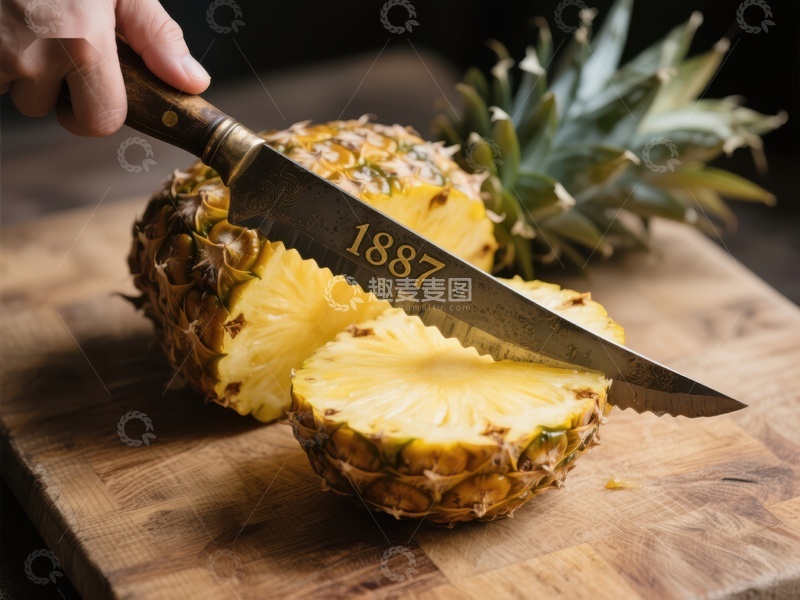 高清大图下载【趣麦麦图】切开的菠萝与刀具