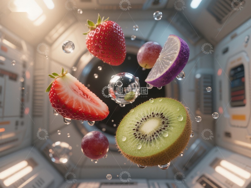 高清大图下载【趣麦麦图】太空舱中的悬浮水果