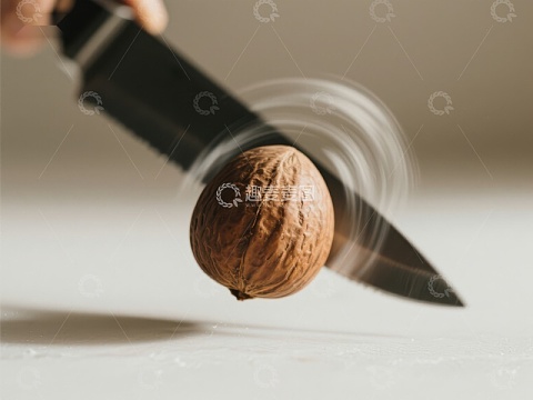 刀具切割核桃瞬间