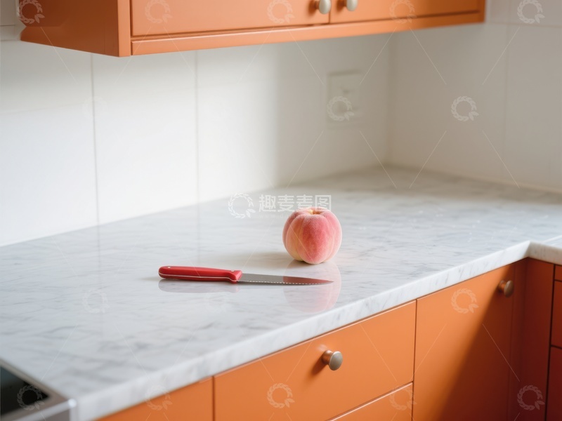 高清大图下载【趣麦麦图】厨房台面上的桃子与刀具