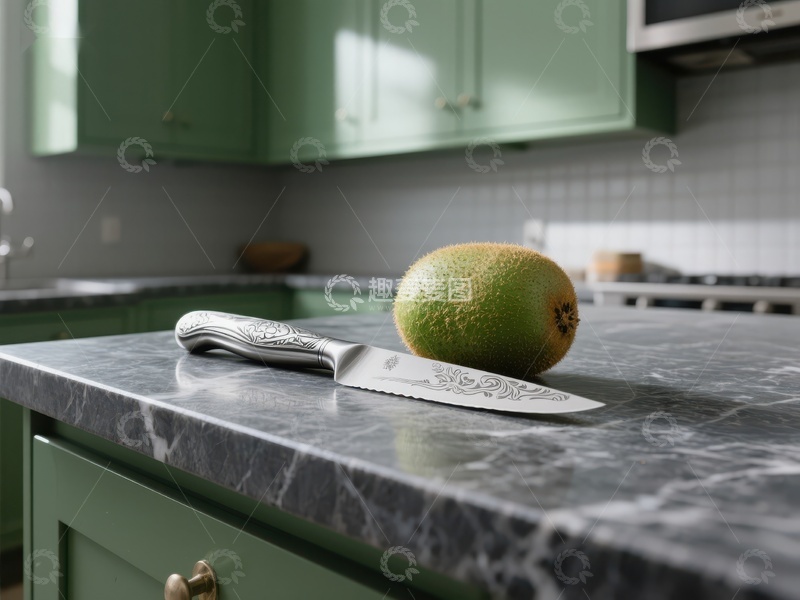 高清大图下载【趣麦麦图】厨房台面上的奇异果与刀具