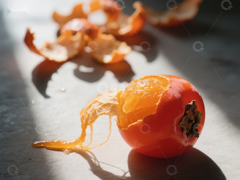 高清大图下载【趣麦麦图】剥皮柿子在阳光下的特写