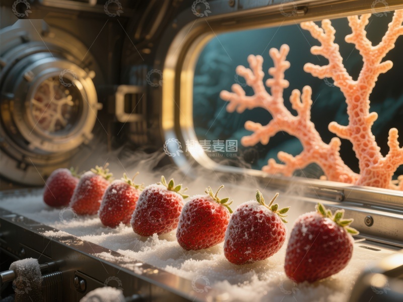 高清大图下载【趣麦麦图】太空舱内冷冻草莓与珊瑚景观