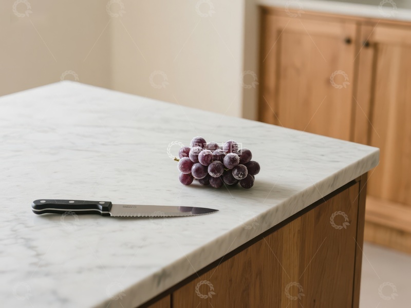 高清大图下载【趣麦麦图】厨房台面上的葡萄与刀具
