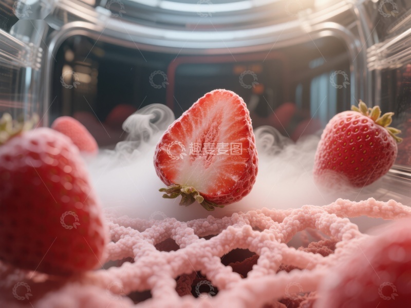 高清大图下载【趣麦麦图】冷冻草莓在低温环境中的特写