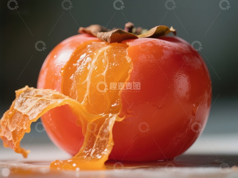 高清大图下载【趣麦麦图】新鲜柿子剥皮特写