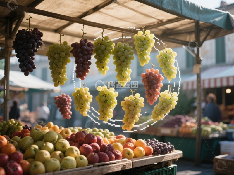 高清大图下载【趣麦麦图】市场摊位上的新鲜水果展示