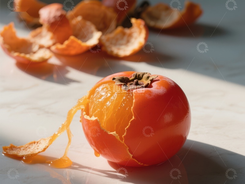 高清大图下载【趣麦麦图】剥皮柿子静物摄影