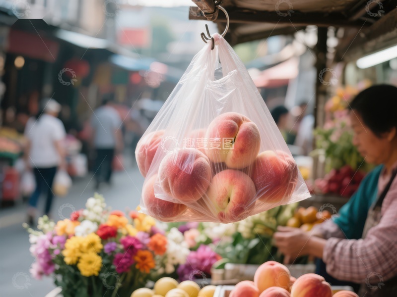市场摊位上的新鲜桃子