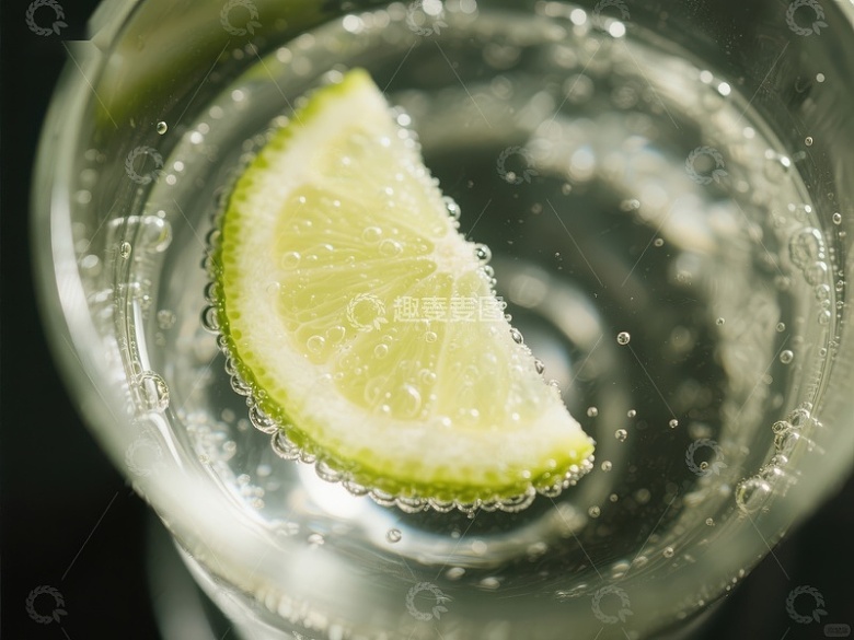 清新柠檬片点缀的气泡水