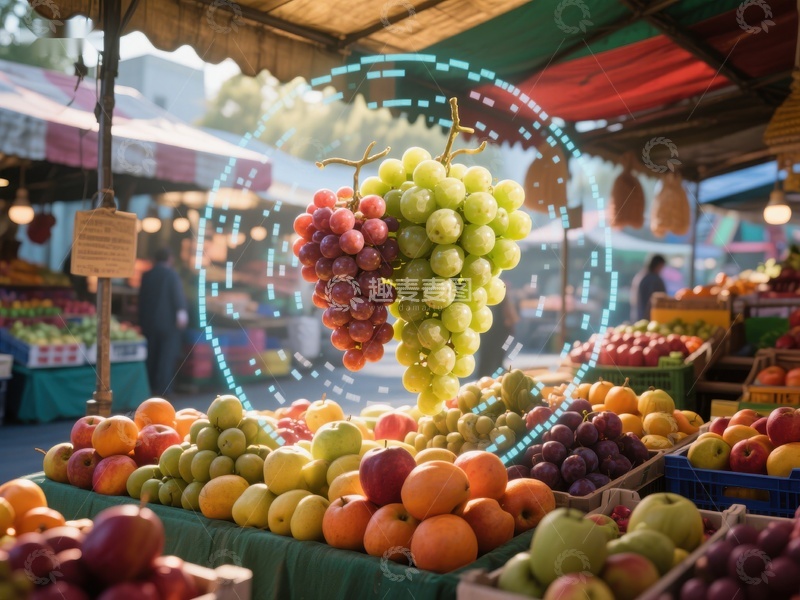 高清大图下载【趣麦麦图】市场摊位上的新鲜水果展示