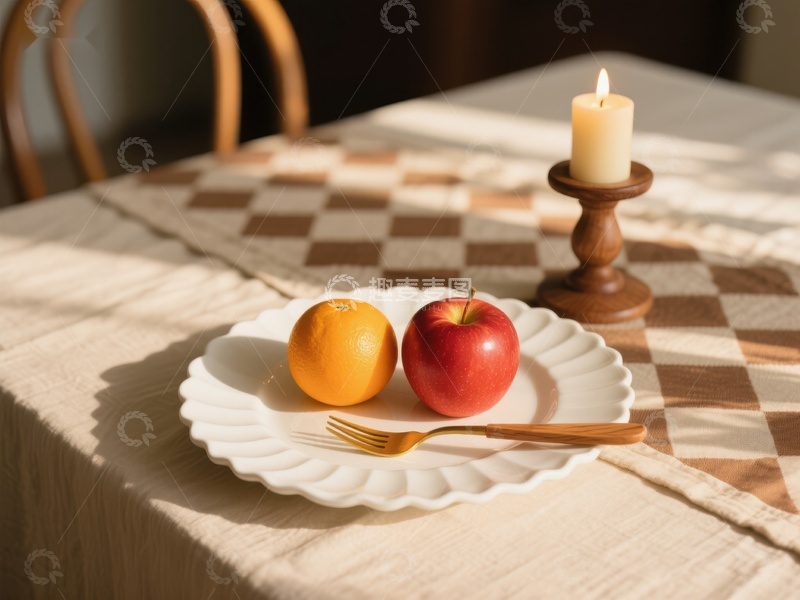高清大图下载【趣麦麦图】水果盘与烛光的静谧餐桌